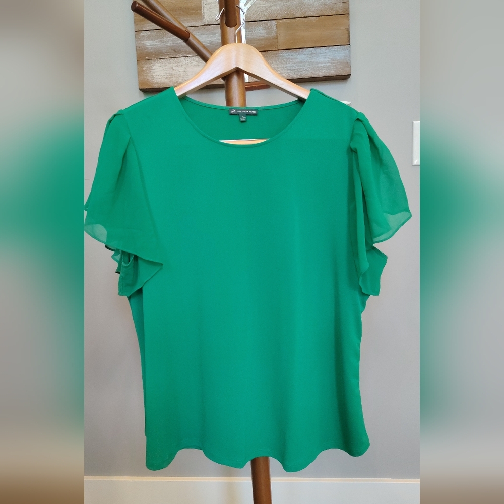 Adrianna Papell Green Flutter Sleeve Blouse